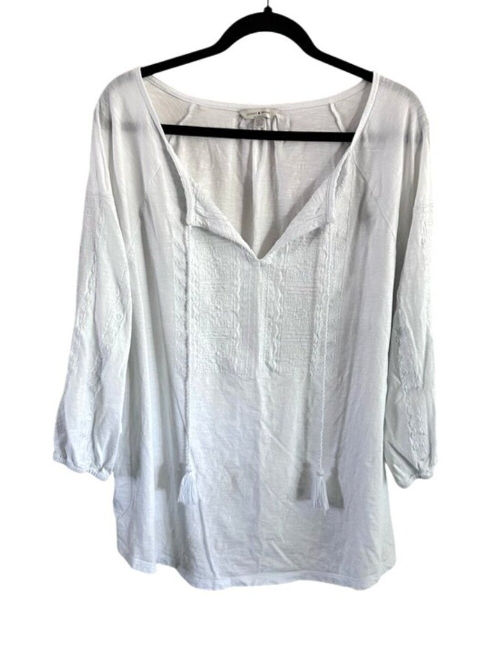 Lucky Brand White Embroidered Peasant Tunic Top Shirt Boho Hippie Plus Size 2X